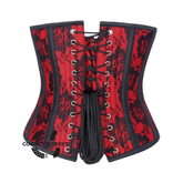 Red Satin Black Net Overlay Burlesque Gothic Underbust Waist Training Corset